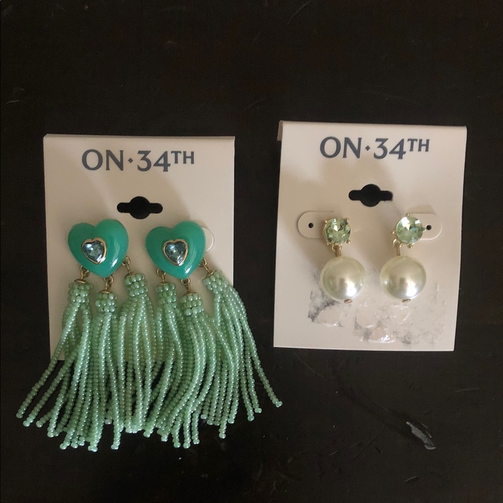 $5 for $25 Macy’s ON 34th Mint Green Heart Tassel Earrings & Faux Pearl Drop